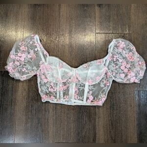 Sz. S white floral peasant blouse bustier